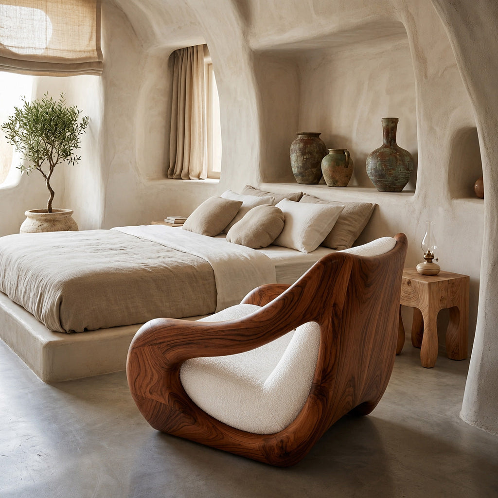 Sculptural Solid Wood Accent Chair with Carved Organic Curves - view 3