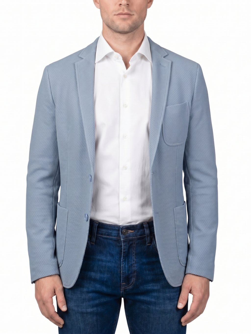 Men's Light Blue Technical Weave Slim Fit 4 Way Stretch Air Blazer