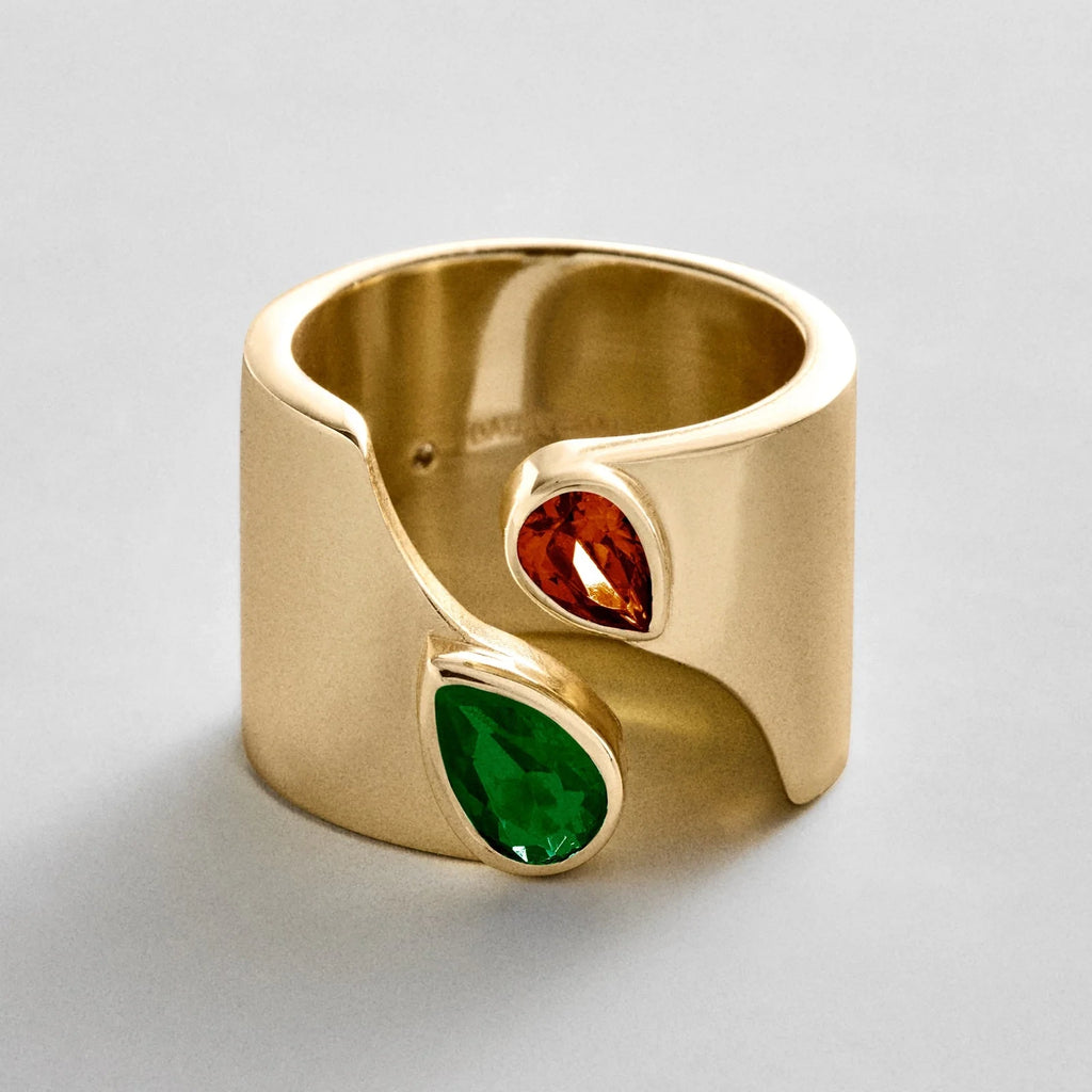 Personalized Two-Stone Open Band Ring - Gold