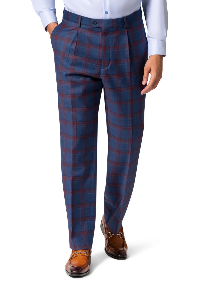 Men's Blue Plaid Classic Fit Wool 3-Piece Suit & Peak Lapels