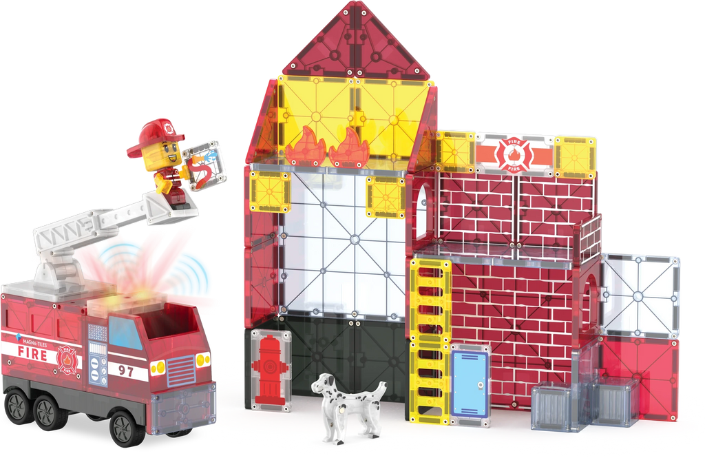 Fire Station Magnetic Building Set - 50 Pieces