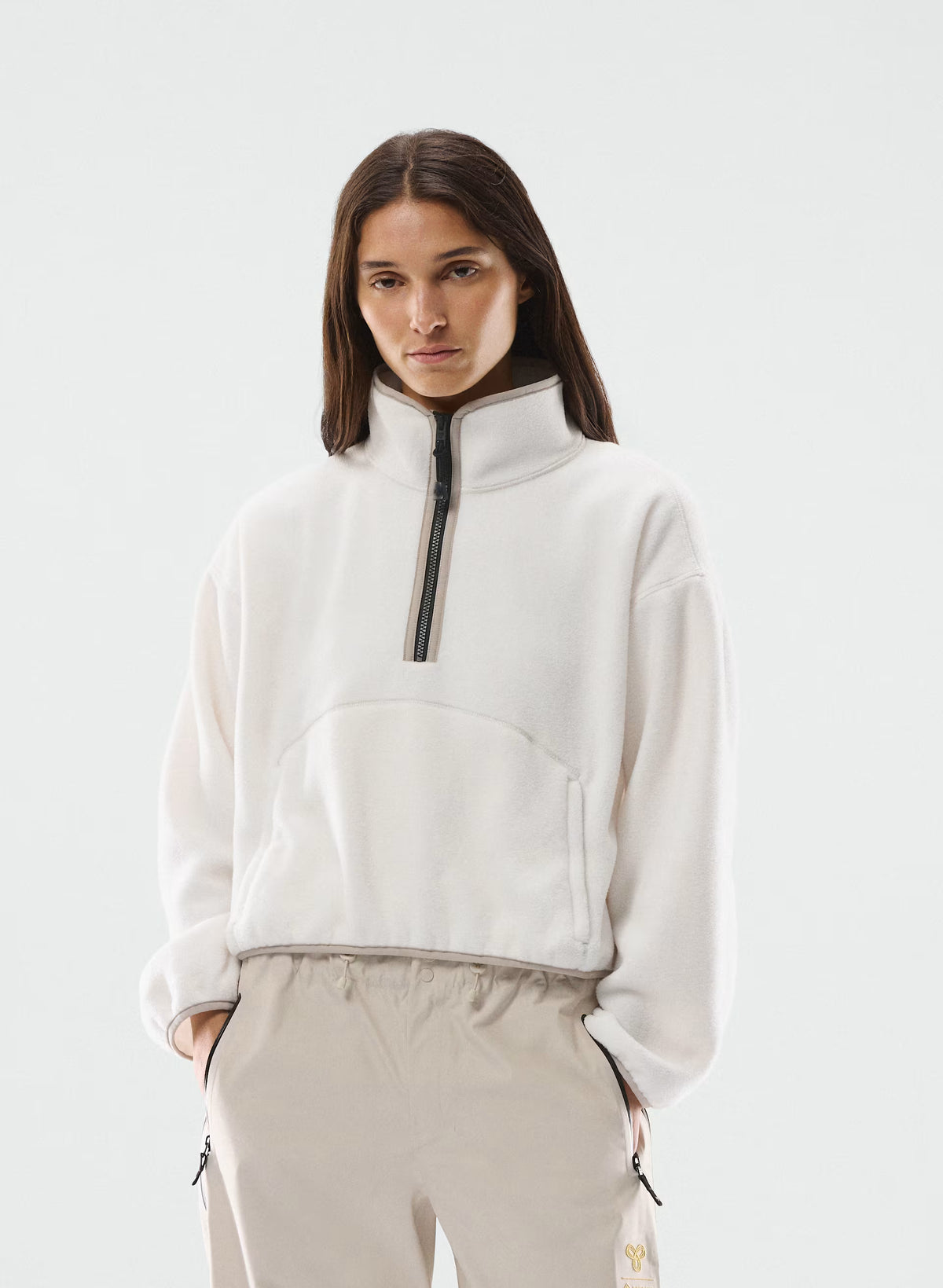 Oversized Half-Zip Microfleece Pullover - Gray