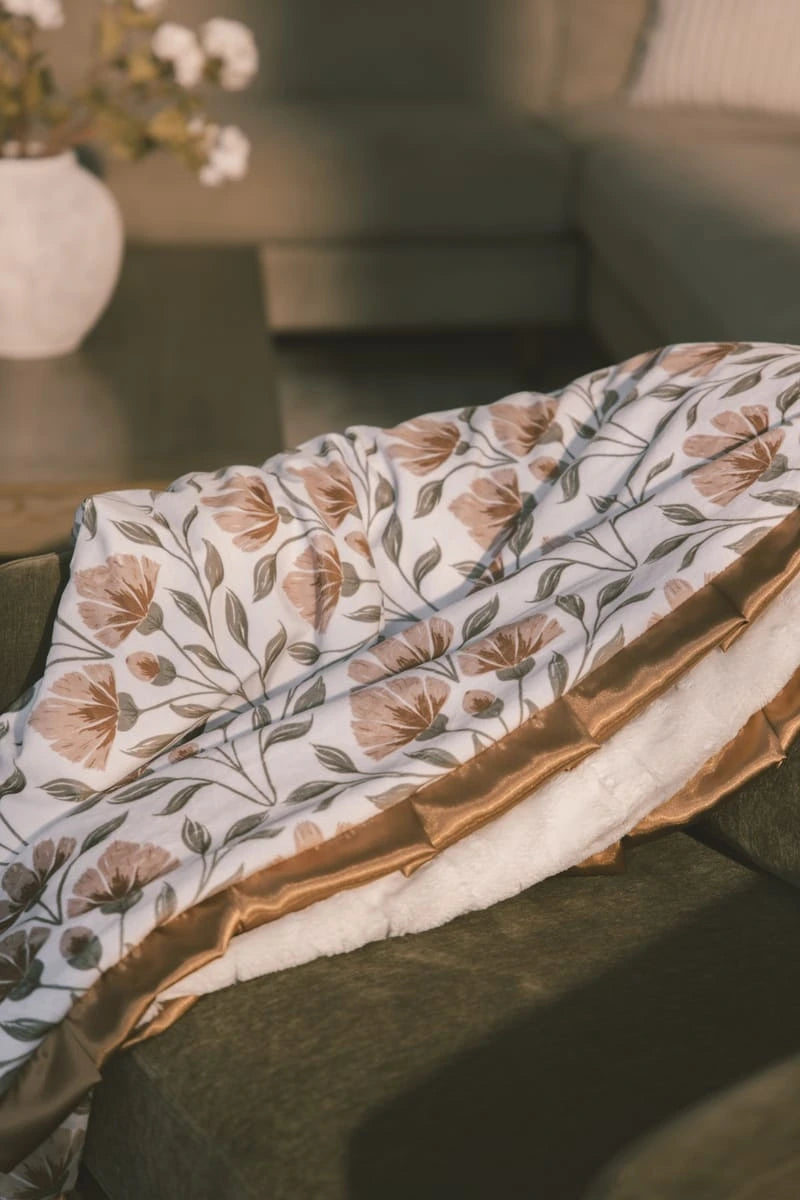 Plush Satin Ruffle Blanket - Floral