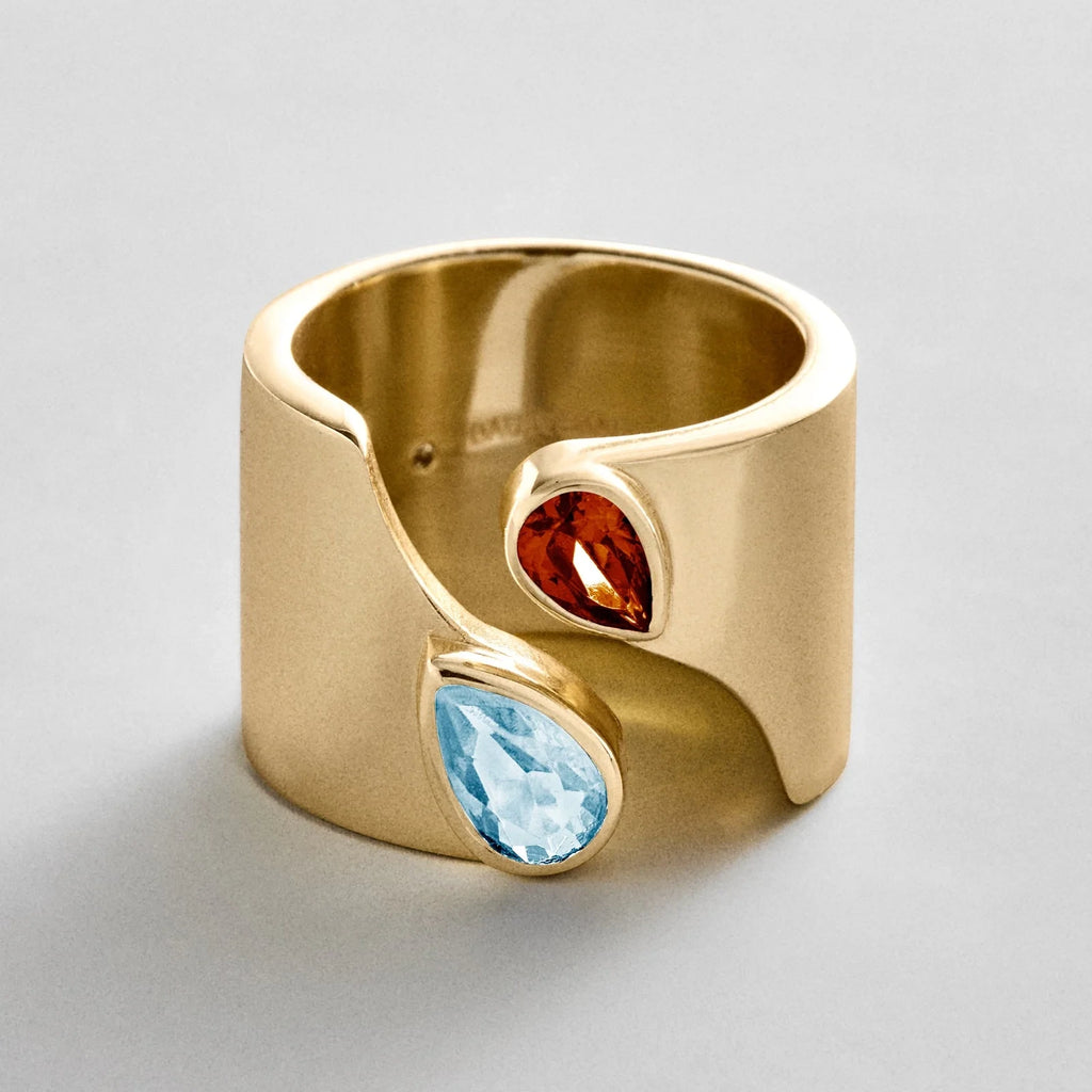 Personalized Two-Stone Open Band Ring - Gold