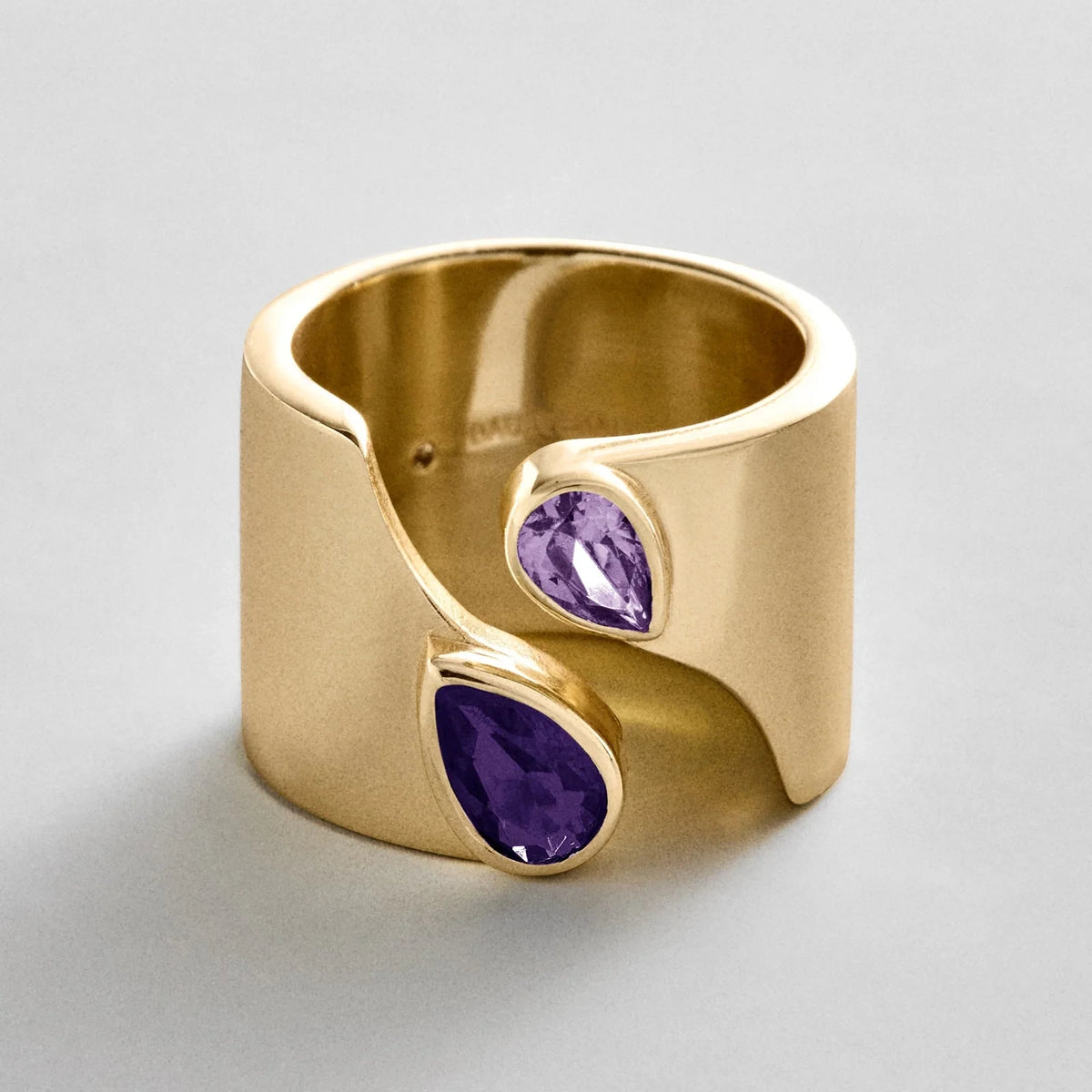 Personalized Two-Stone Open Band Ring - Gold