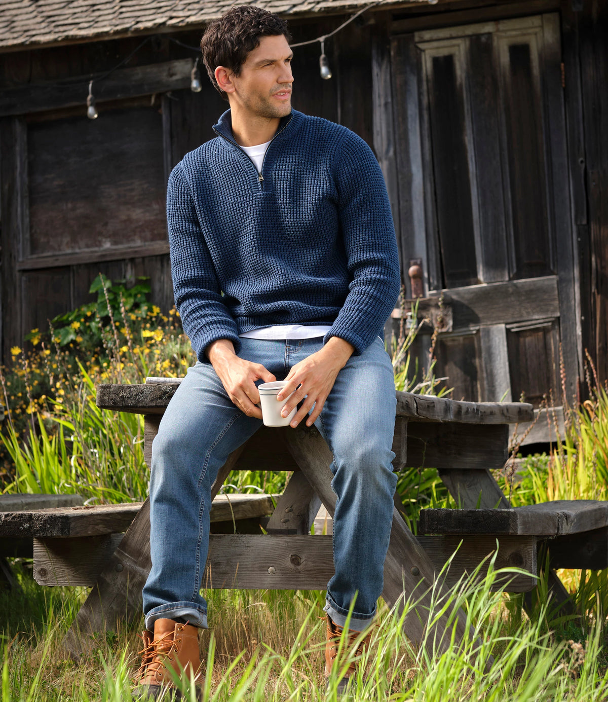Men's Organic Cotton Waffle Quarter-Zip Sweater