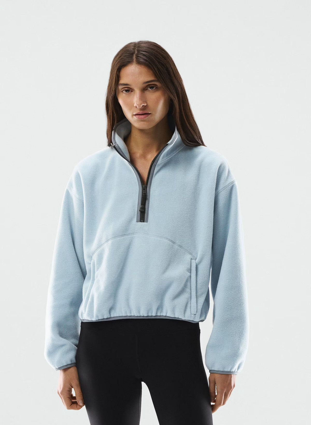 Oversized Half-Zip Microfleece Pullover - Gray