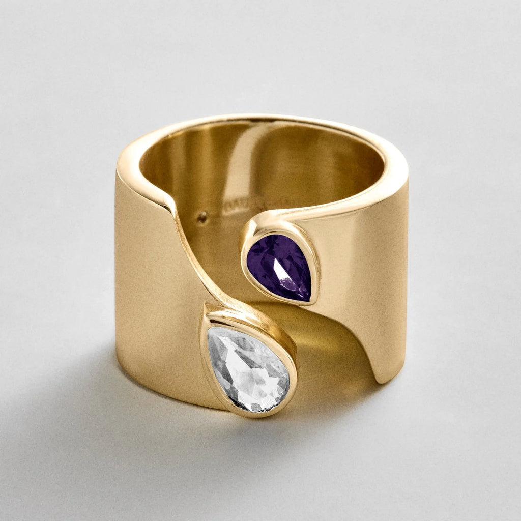 Personalized Two-Stone Open Band Ring - Gold