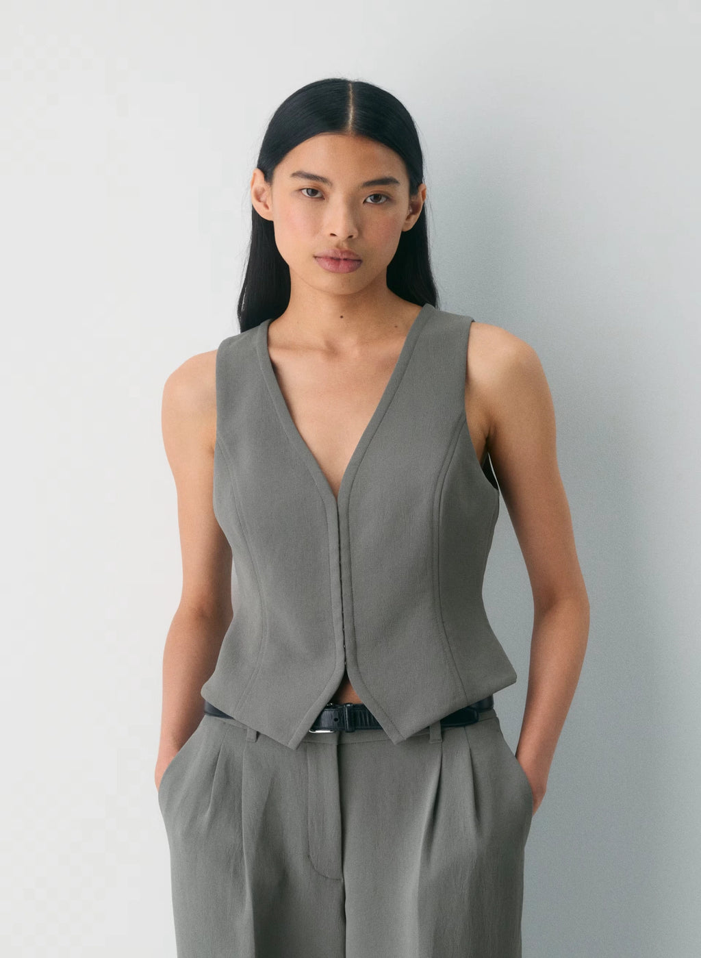Lined Tailored Suit Vest - Olive