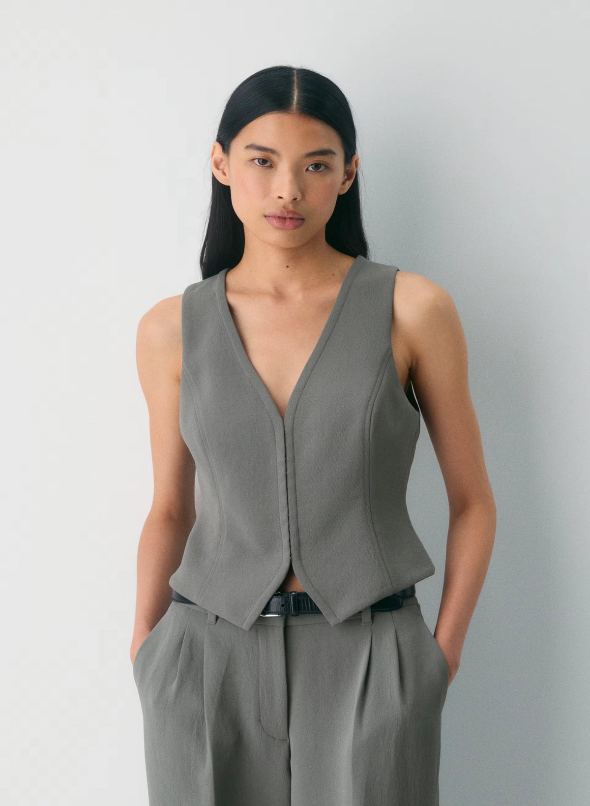 Lined Tailored Suit Vest - Olive