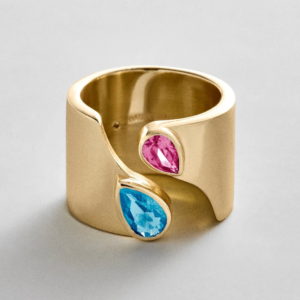 Personalized Two-Stone Open Band Ring - Gold
