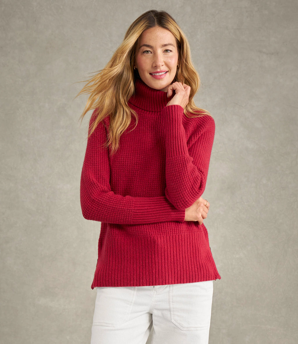 Women's Waffle Knit Turtleneck Sweater - Black