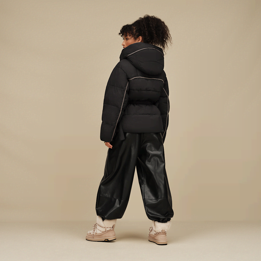 Women's Hooded Cinched Puffer Jacket - Oyster