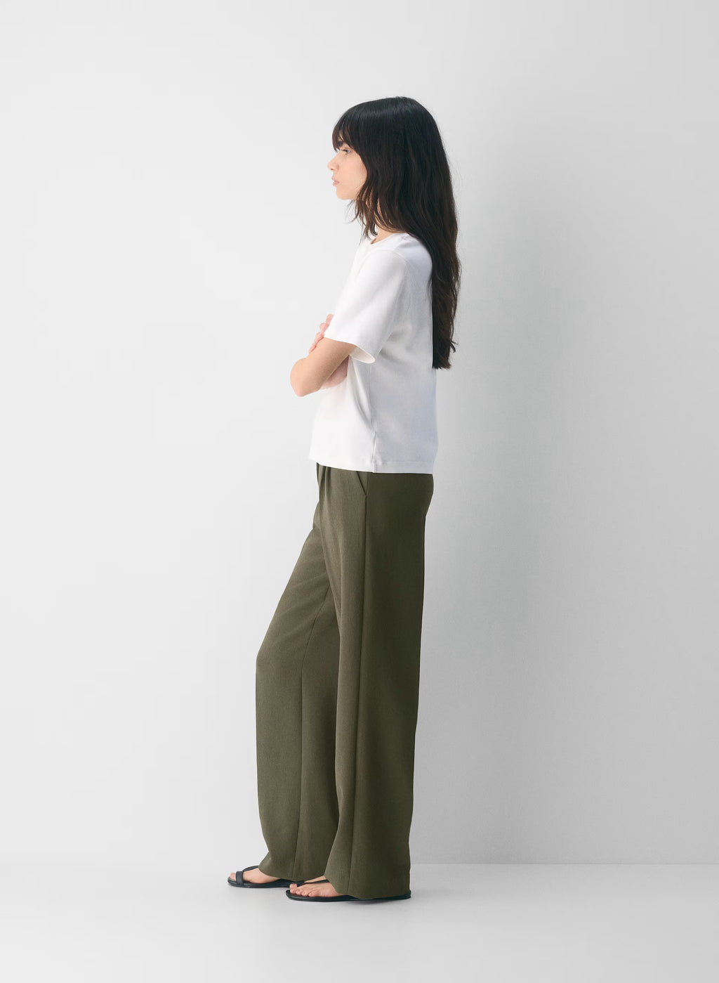 High-Rise Wide-Leg Crepe Trousers - Sand
