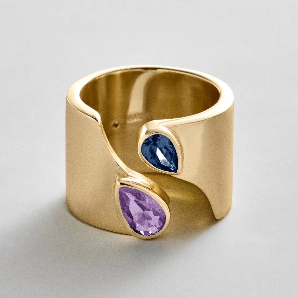 Personalized Two-Stone Open Band Ring - Gold
