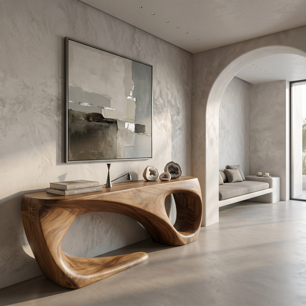 Rustic Solid Wood Console Table with Flowing Sculptural Base - view 2