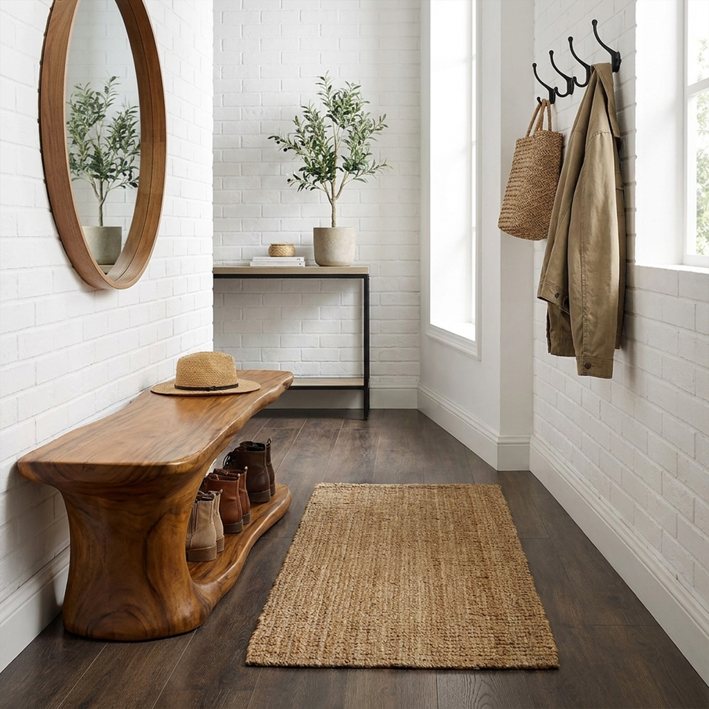 Rustic Live Edge Solid Wood Shoe Bench for Entryway - view 3