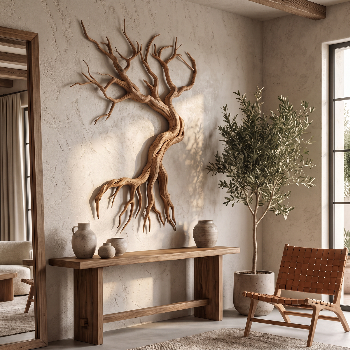 Modern Tree Branch Wood Wall Sculpture for Living Room - view 3