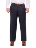 Men's Regular Fit Solid Navy Blue Double Pleated Unhemmed Dress Pants
