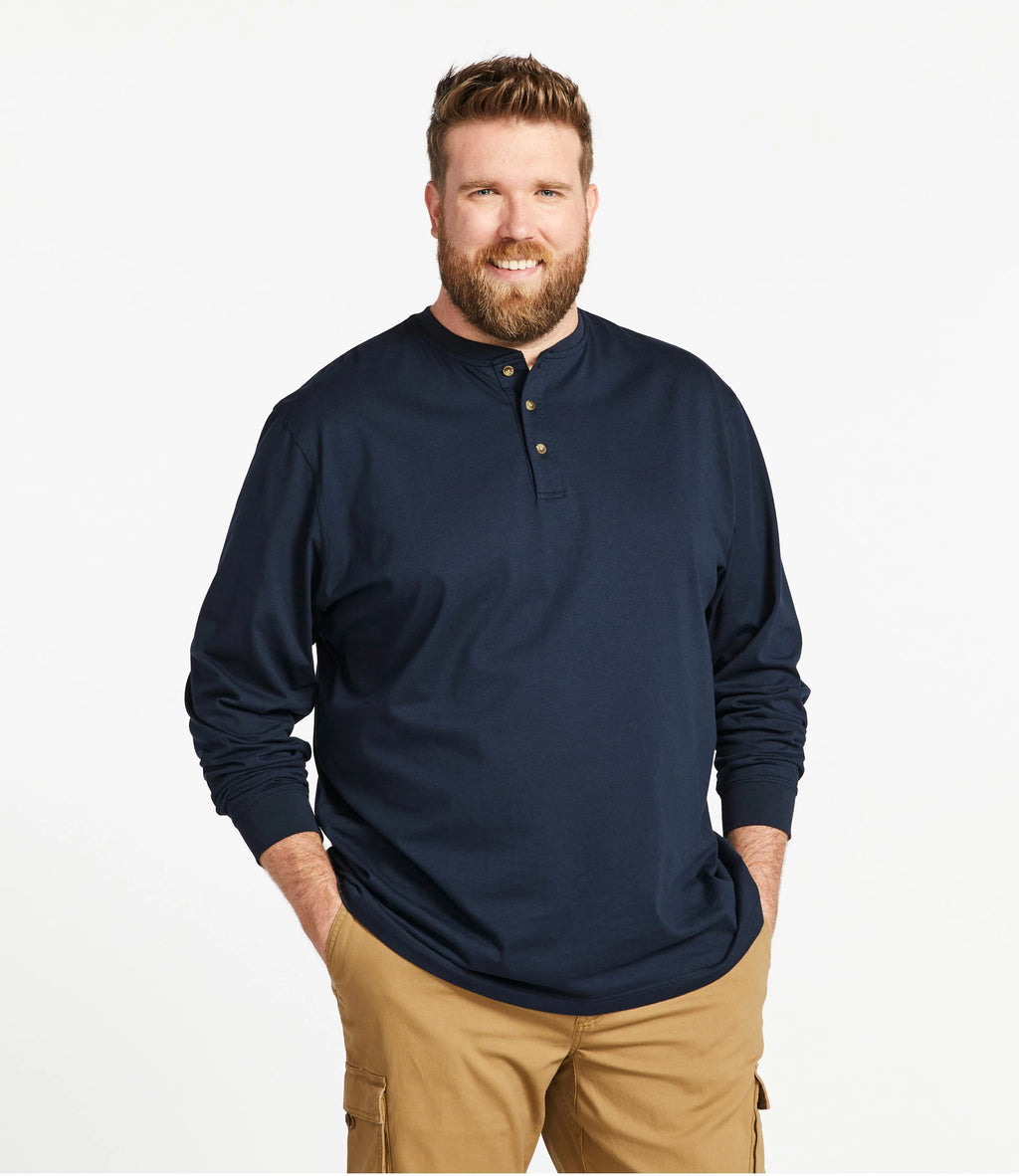 Men's Long-Sleeve Cotton Henley Shirt - Blue