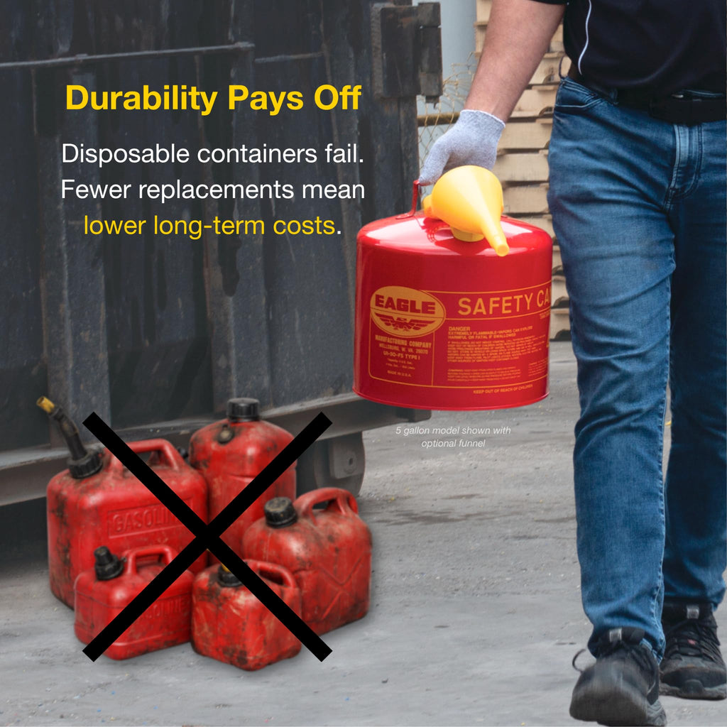 Eagle 5 Gallon Type I Red Safety Gas Can for Gasoline