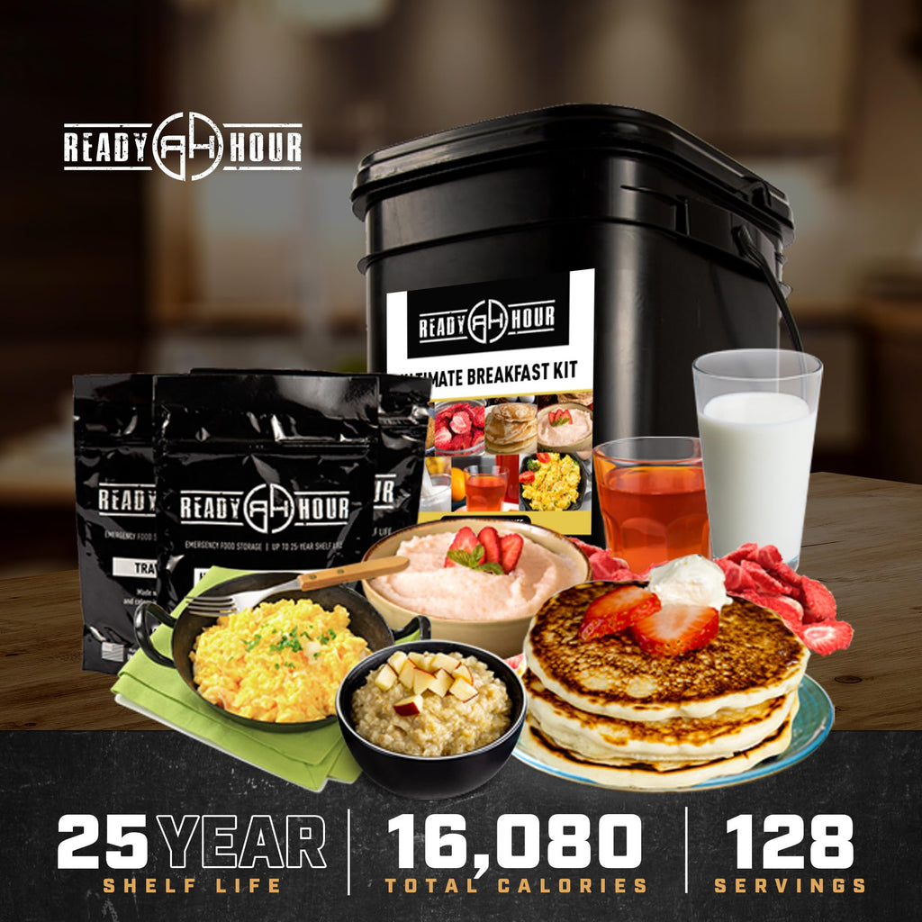 Ready Hour Breakfast Bucket (128 Servings), Emergency Food Supply, Emergency Food Kit, 25-Year Shelf Life Food, Survival Food Buckets, Long-Lasting