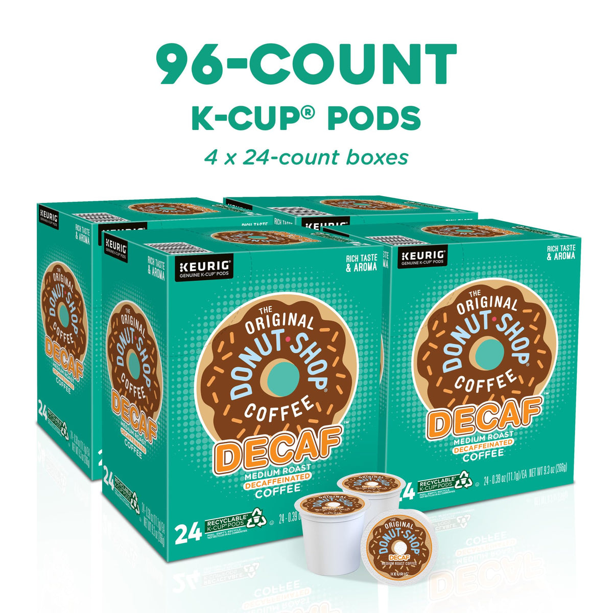 The Original Donut Shop Decaf Medium Roast Coffee, K-Cup Pods, 96 Count