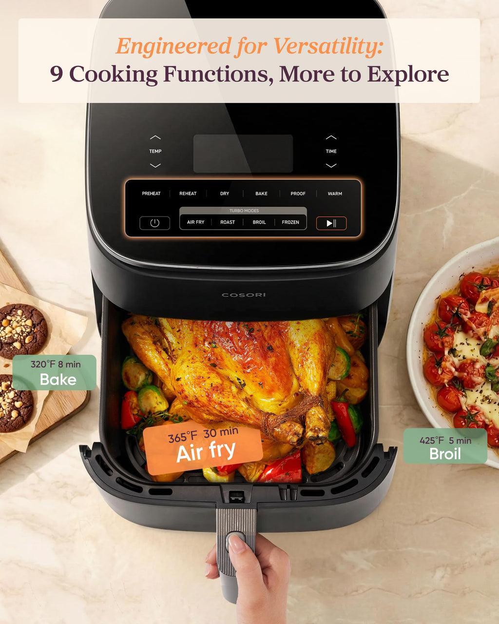 Cosori TurboBlaze Air Fryer, 9-in-1, 6 Qt, PFAS-Free Ceramic Coating