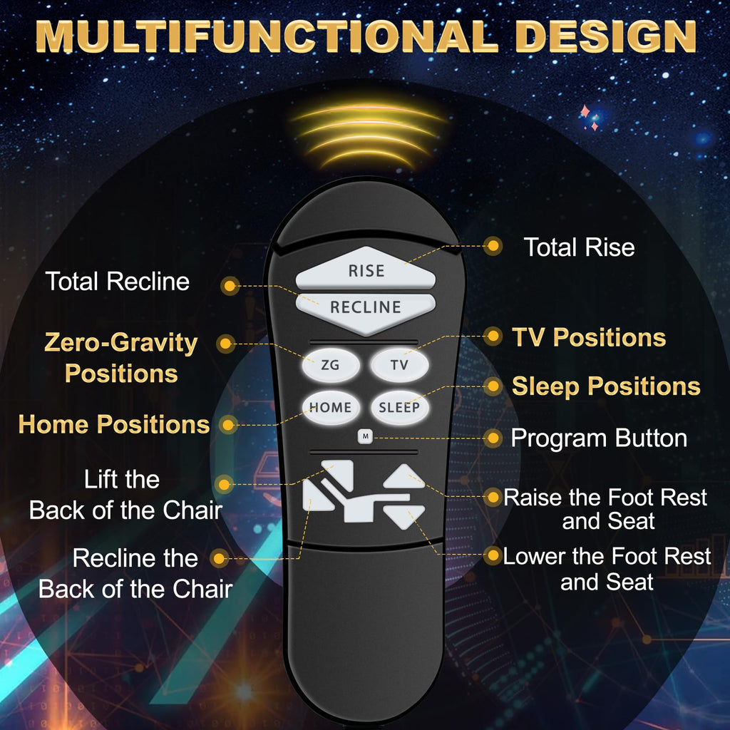 ZKAD-5 5 Pin Lift Chair Remote Only Fit for 2 Motors Golden and Ultra Comfort Chairs with 11 Button(Include SIT or Home, Not Twilight) Remote