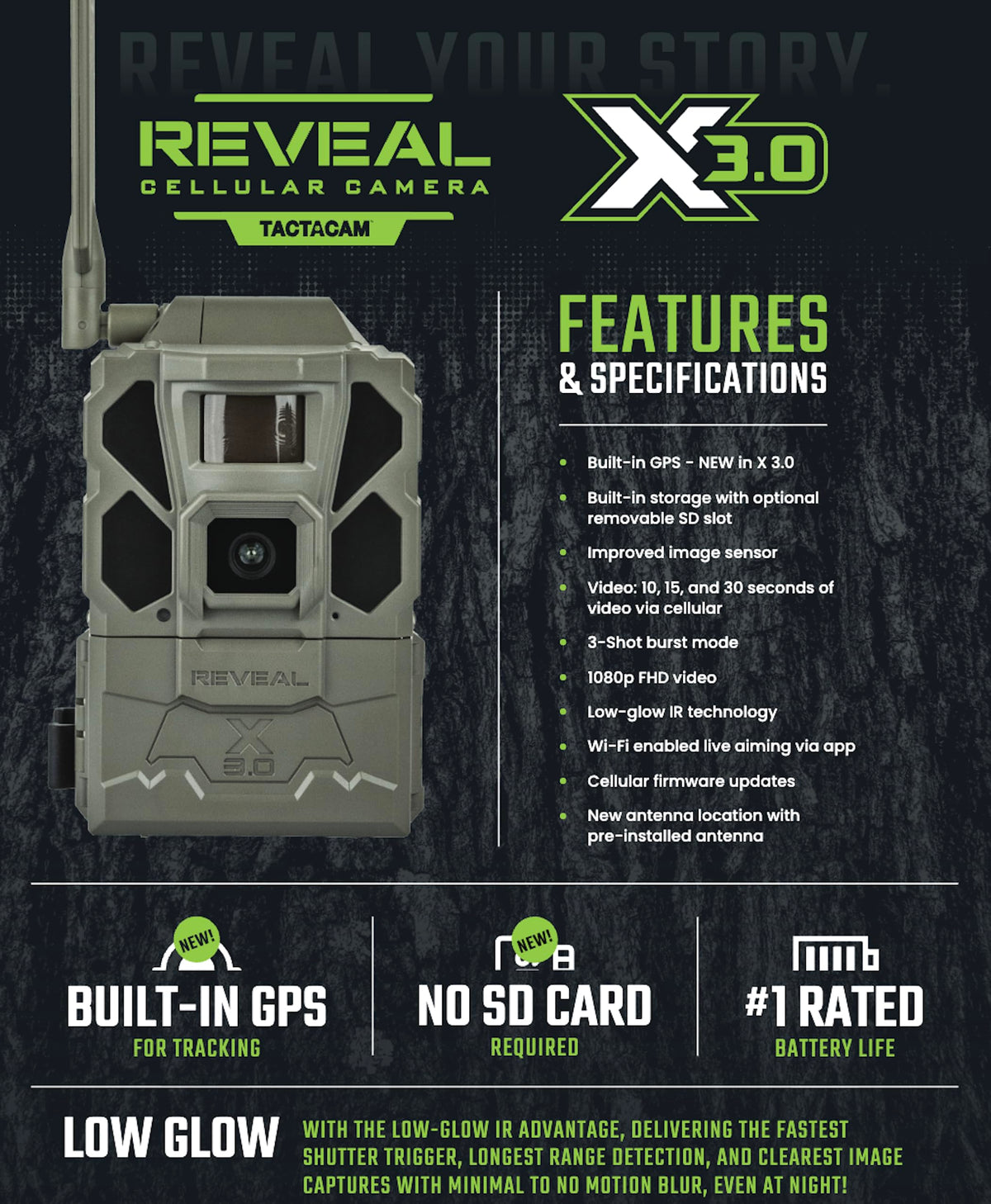 Tactacam REVEAL X 3.0 Cellular Trail Camera, Night Vision, Waterproof
