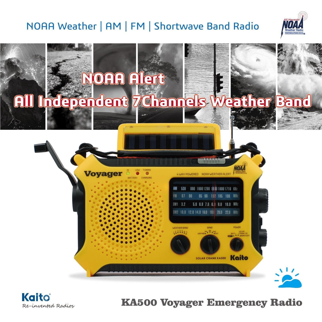 Kaito KA500 5-way Powered Solar Power,Dynamo Crank, Wind Up Emergency AM/FM/SW/NOAA Weather Alert Radio with Flashlight,Reading Lamp and Cellphone