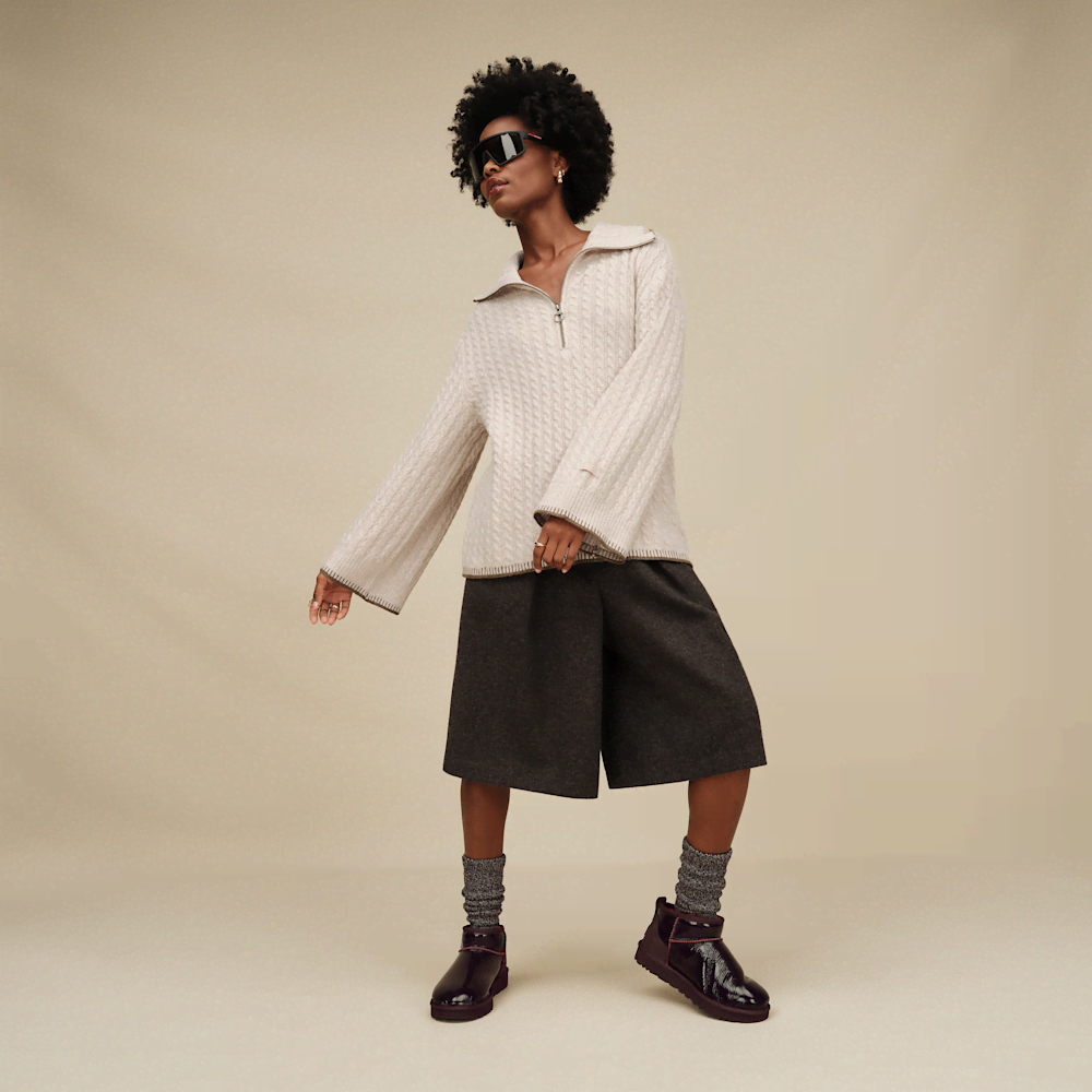 Women's Cable Knit Quarter-Zip Sweater - Oatmeal