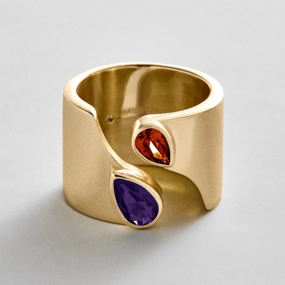Personalized Two-Stone Open Band Ring - Gold