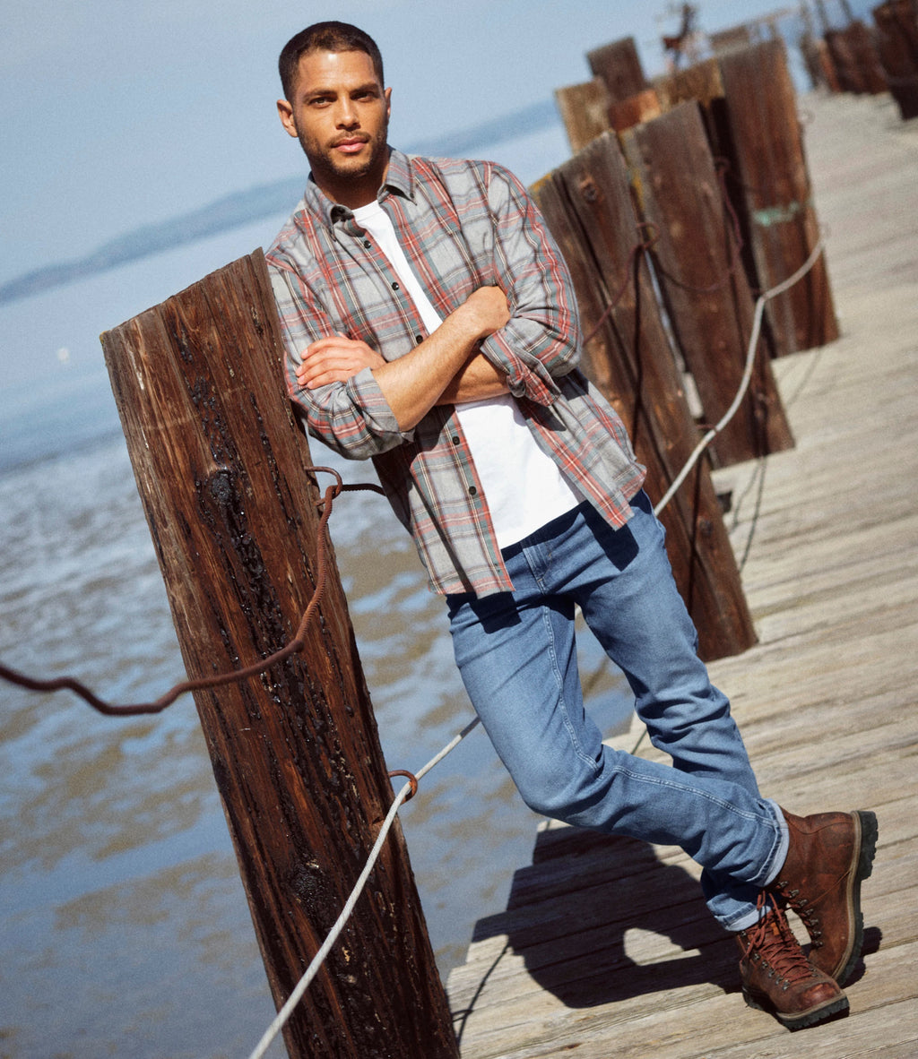 Men's Cotton Flannel Button-Down Shirt - Grey Plaid