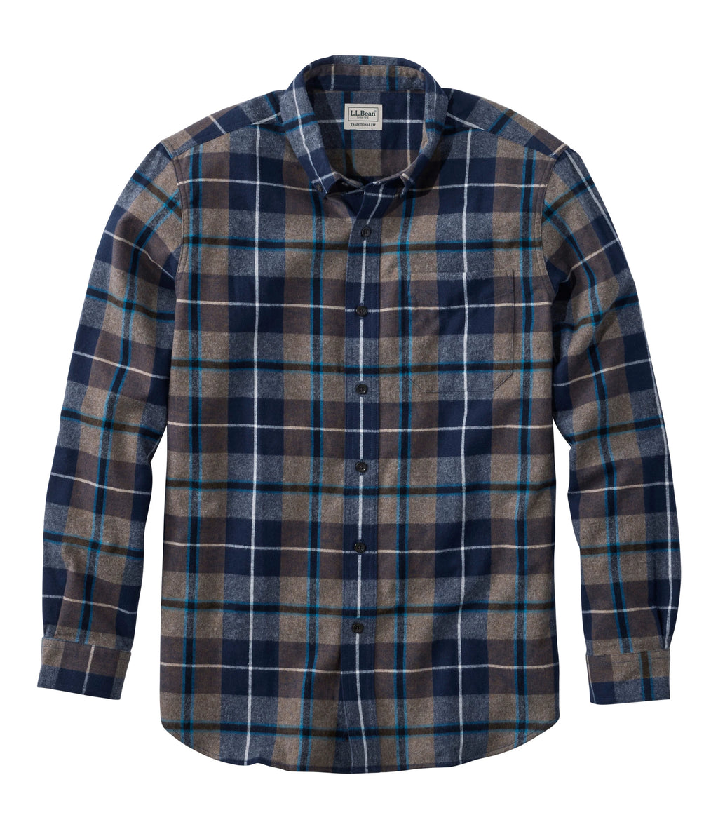 Men's Cotton Flannel Button-Down Shirt - Grey Plaid