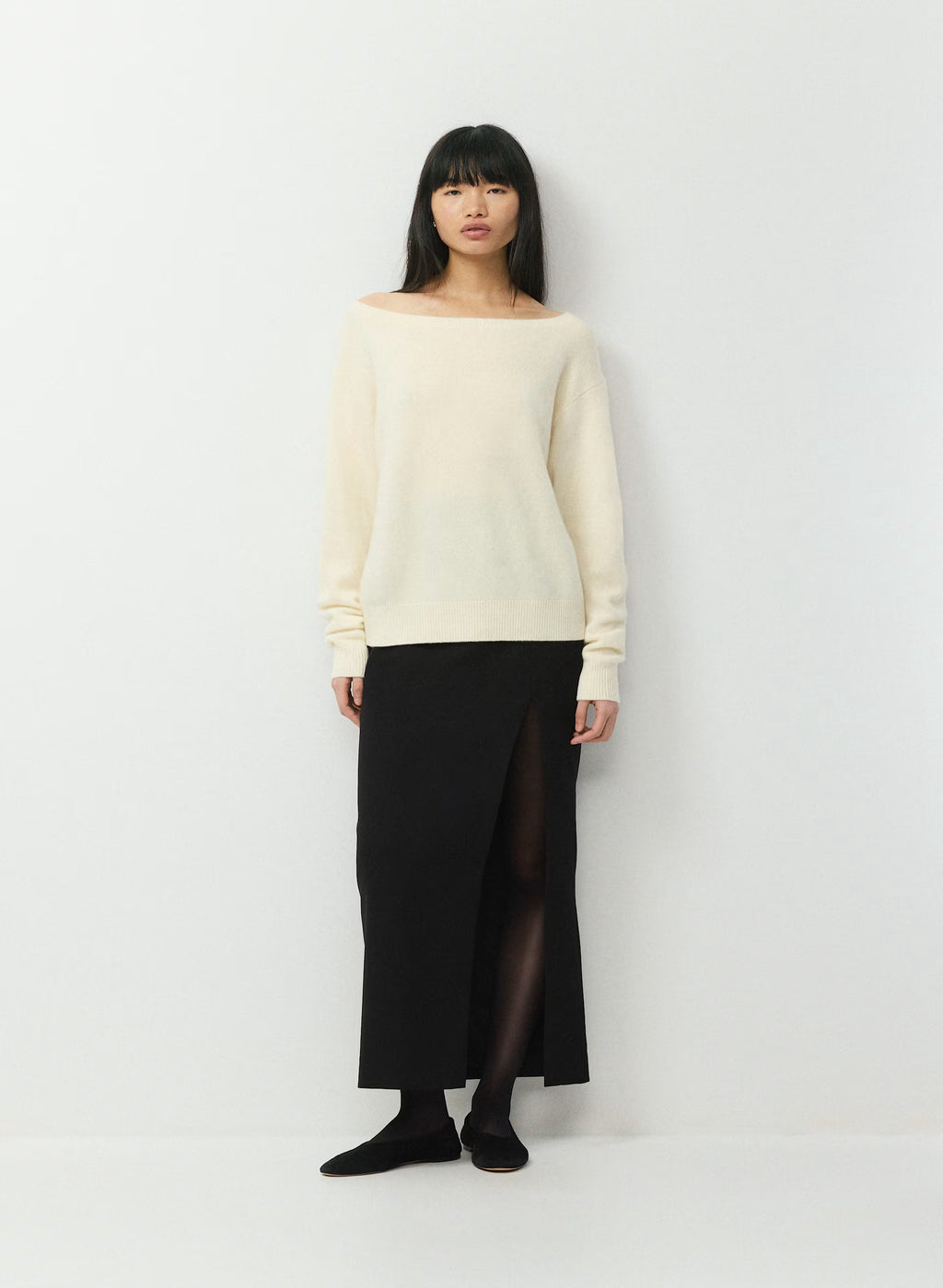 Cashmere Boatneck Sweater - Heather Gray