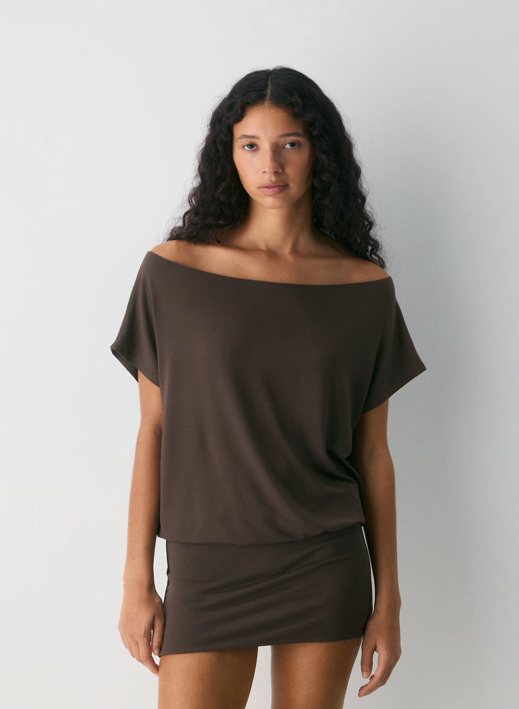 Boatneck Modal Jersey Mini Dress - Gray