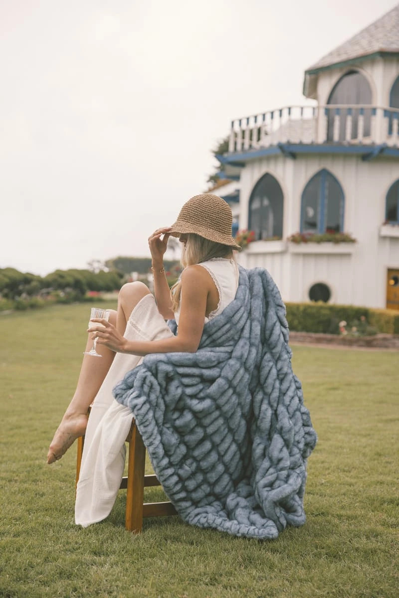 Stretch Faux Fur Blanket - Sapphire Blue
