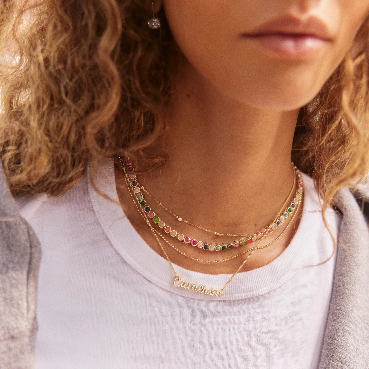 Multicolor Stone Tennis Necklace - Gold