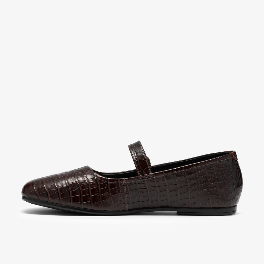 Women's Croc-Effect Mary Jane Flat - Dark Brown