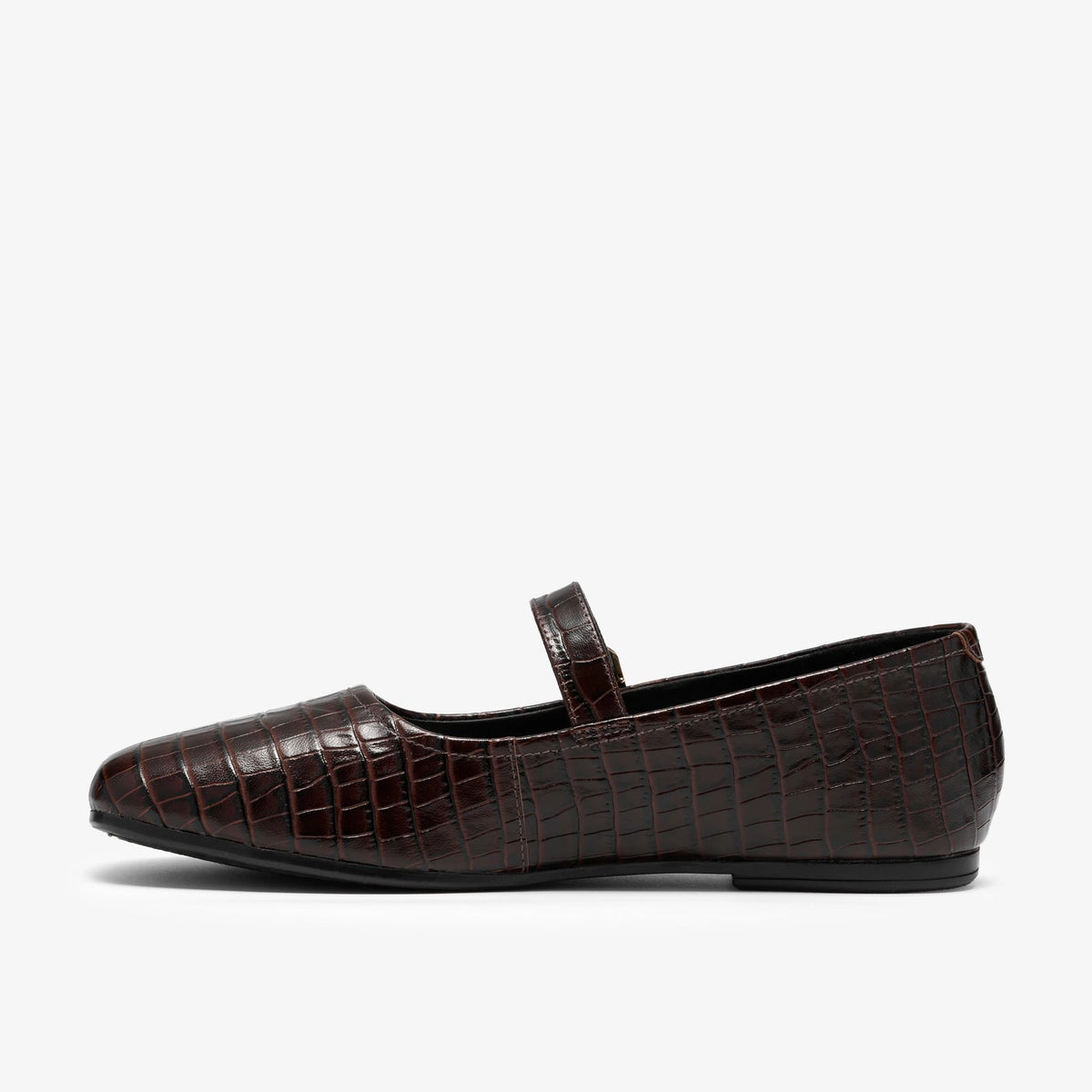 Women's Croc-Effect Mary Jane Flat - Dark Brown