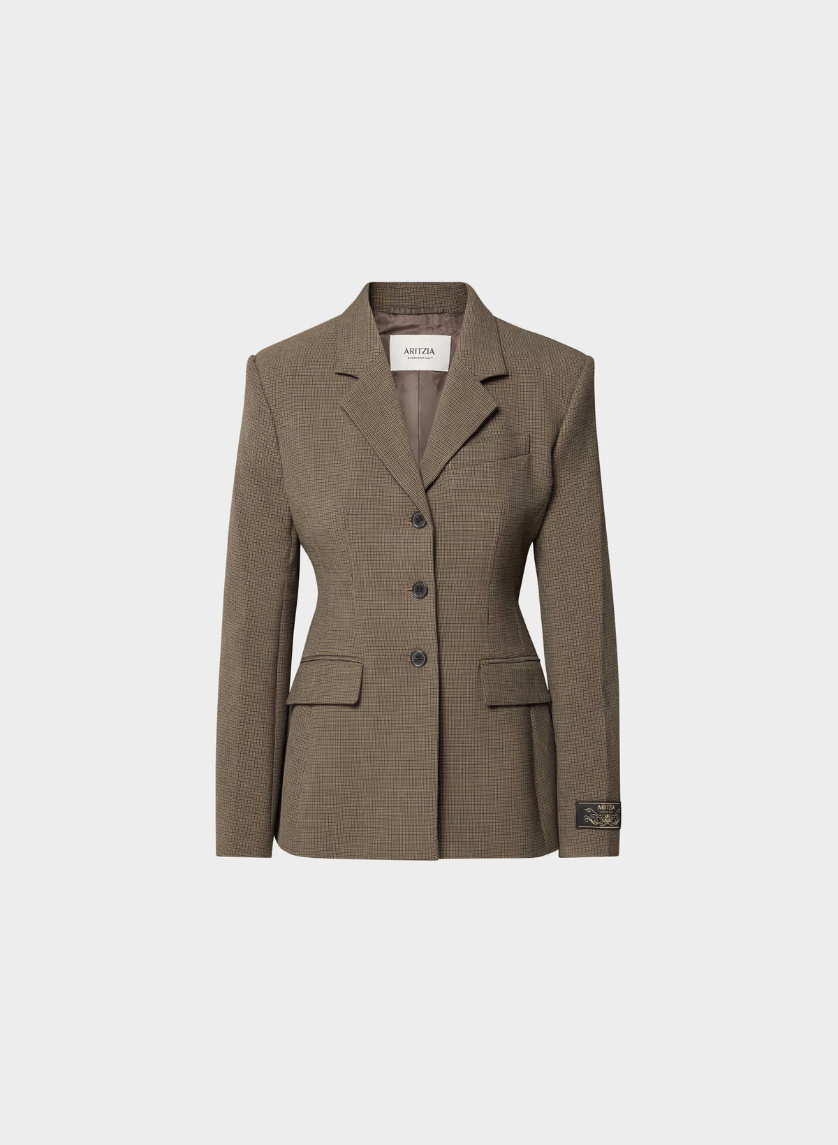 Single-Breasted Stretch Blazer - Brown Check