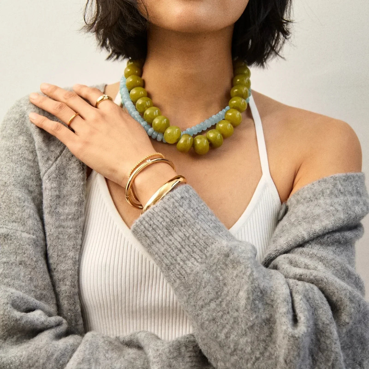 Olive Bead Statement Necklace