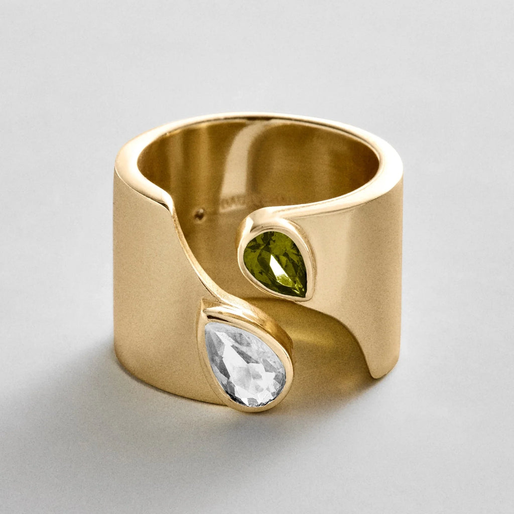 Personalized Two-Stone Open Band Ring - Gold