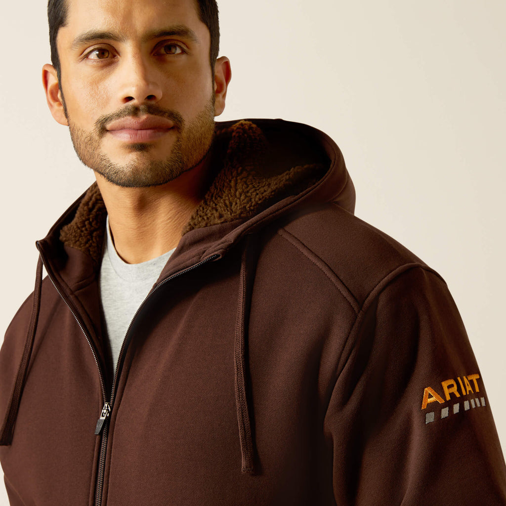 Men's Sherpa-Lined Water-Repellent Zip Hoodie - Brown