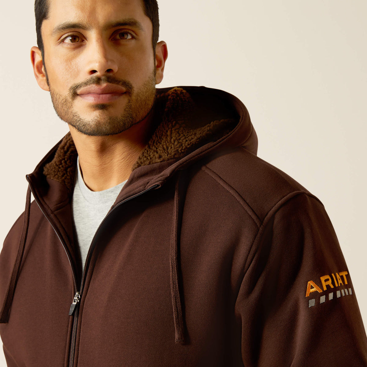 Men's Sherpa-Lined Water-Repellent Zip Hoodie - Brown