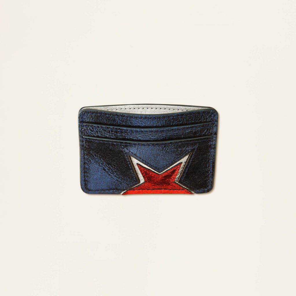 Metallic Leather Star Card Case - Blue