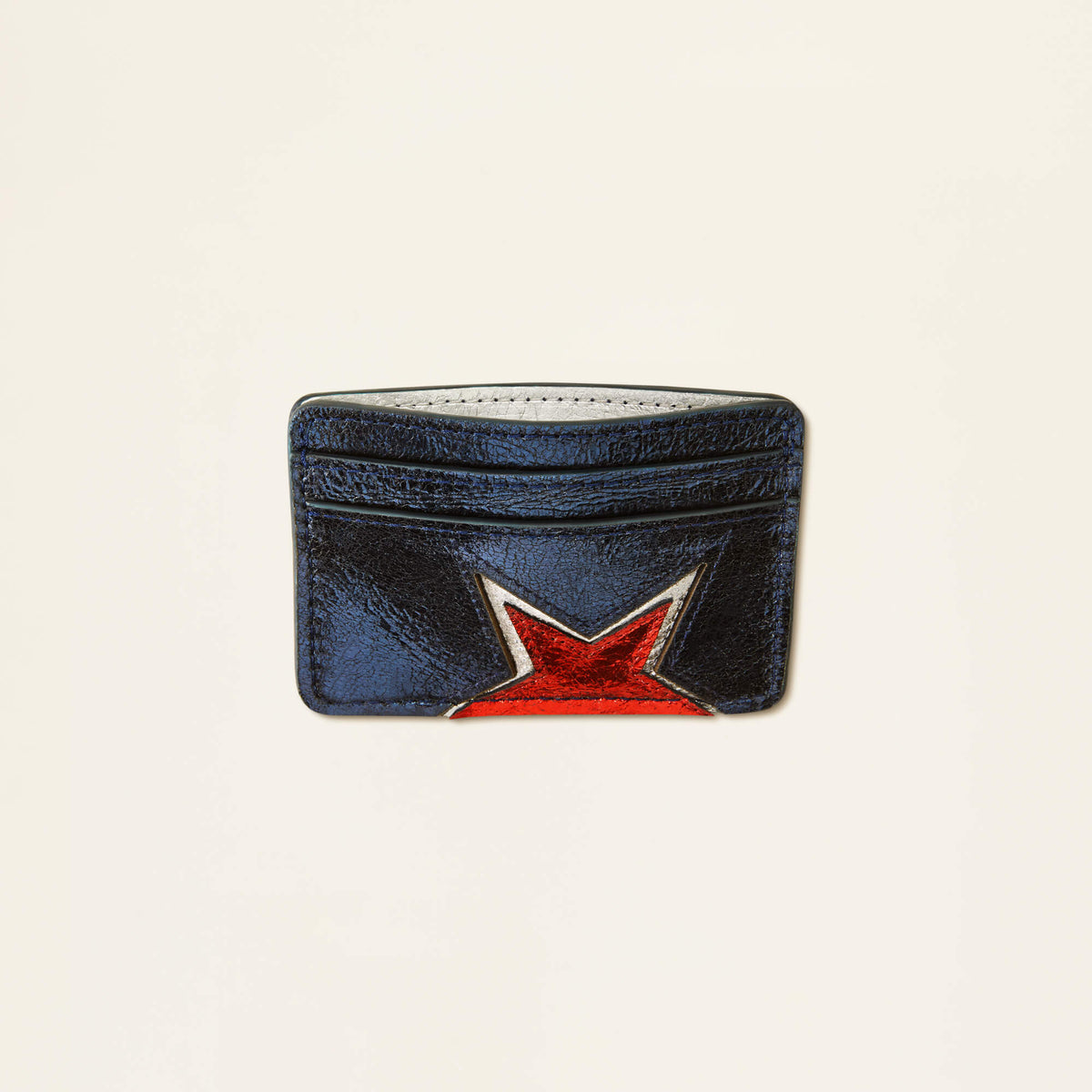 Metallic Leather Star Card Case - Blue