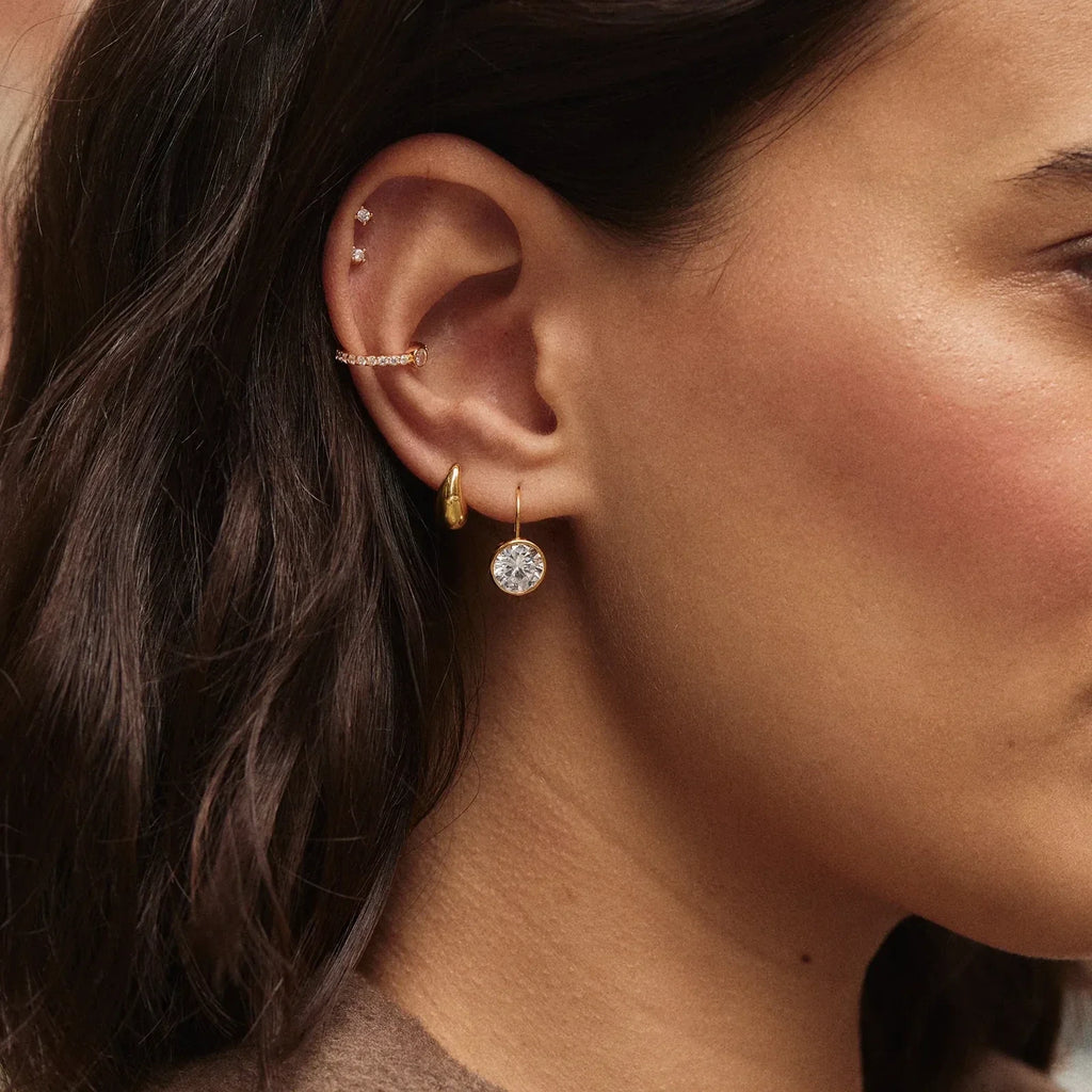 Gold-Plated Oval Crystal Drop Earrings