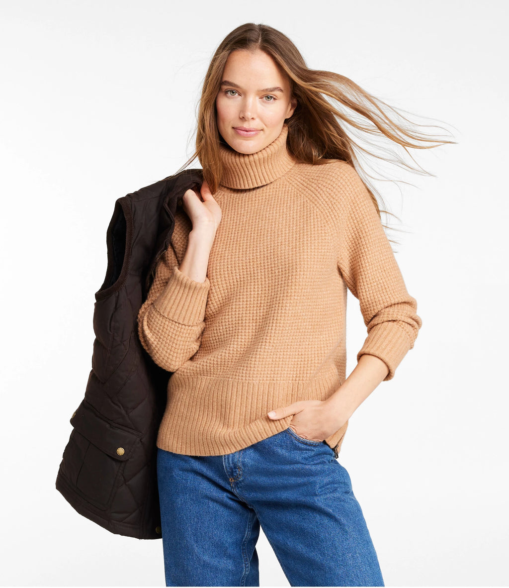 Women's Waffle Knit Turtleneck Sweater - Black